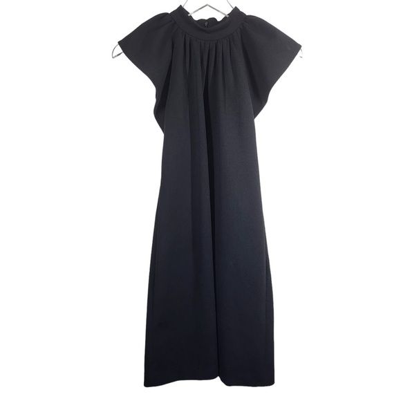 Calvin Klein High Neck Fluttered Short Sleeves Mini Dress in Black - Picture 3 of 11